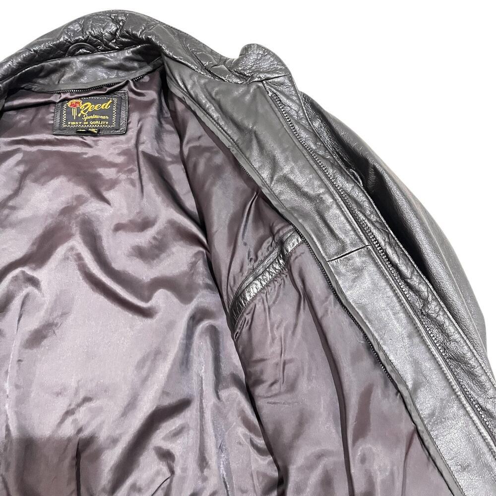 Reed Jacket Mens 40 Dark Brown Leather Bomber Full Zip Stand Collar Lined - Picture 8 of 10